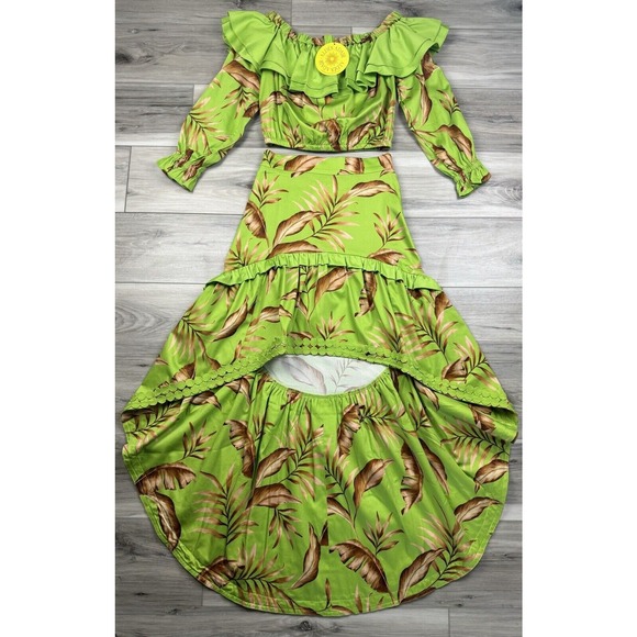 ALDEN ADAIR Sophia Palma Set Hi-Low Maxi Skirt Ruffle Cropped Blouse Resort NEW - Picture 6 of 16